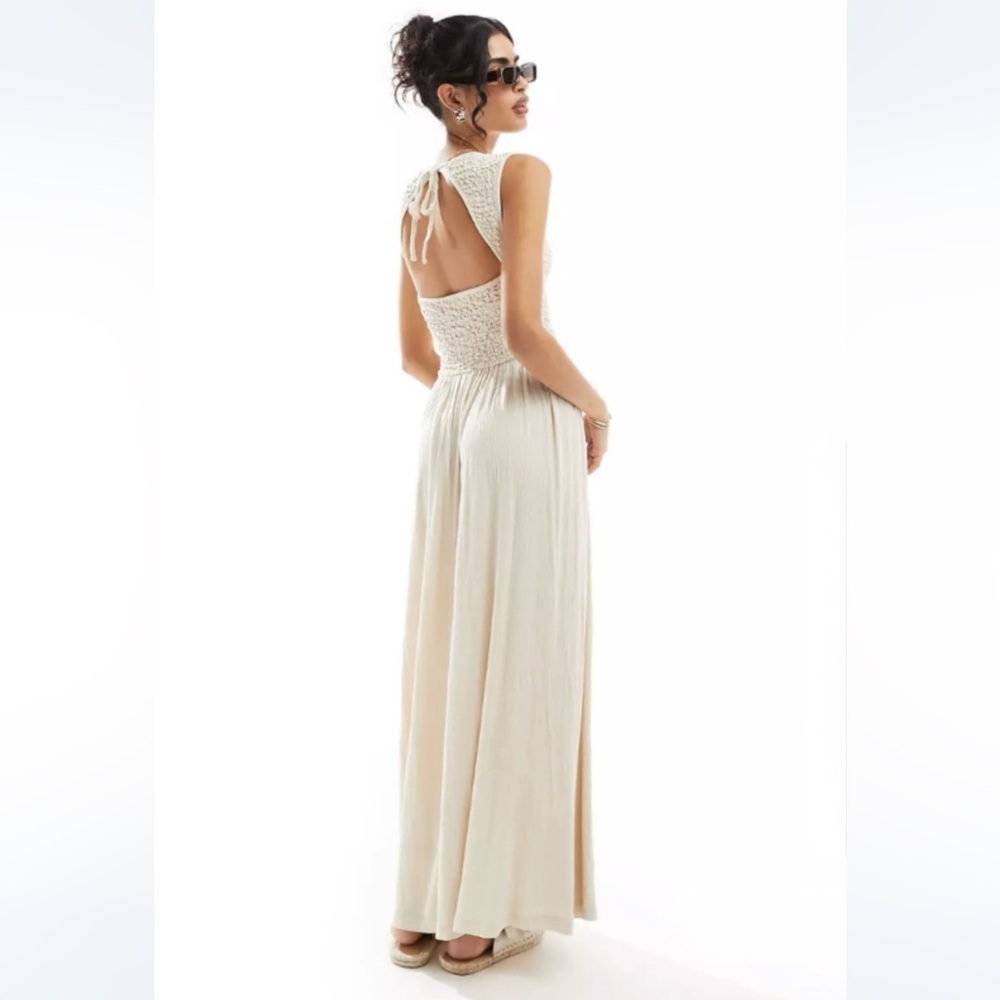 Crinkle Bodice Cream Maxi Dress